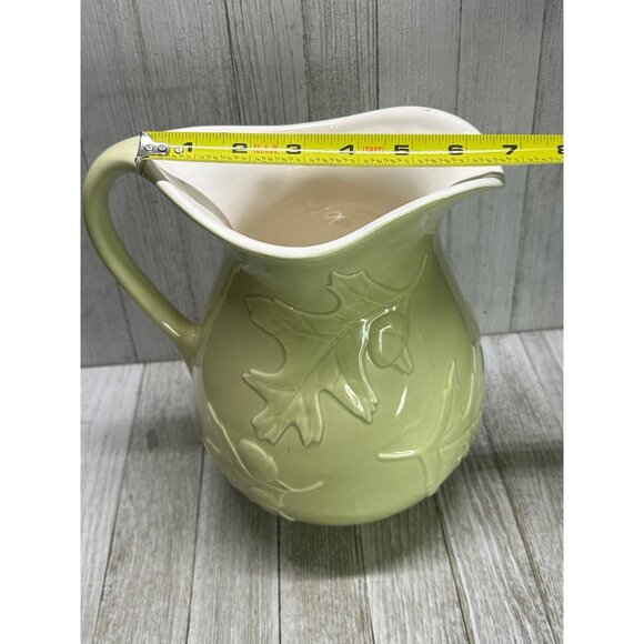 Vtg Hallmark Pitcher Sage Green Oak Leaf Design Ceramic Cottagecore 8.5" Tall - Picture 9 of 11